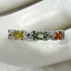 Multi Sapphire White Zircon Sterling Silver Ring Sz 7